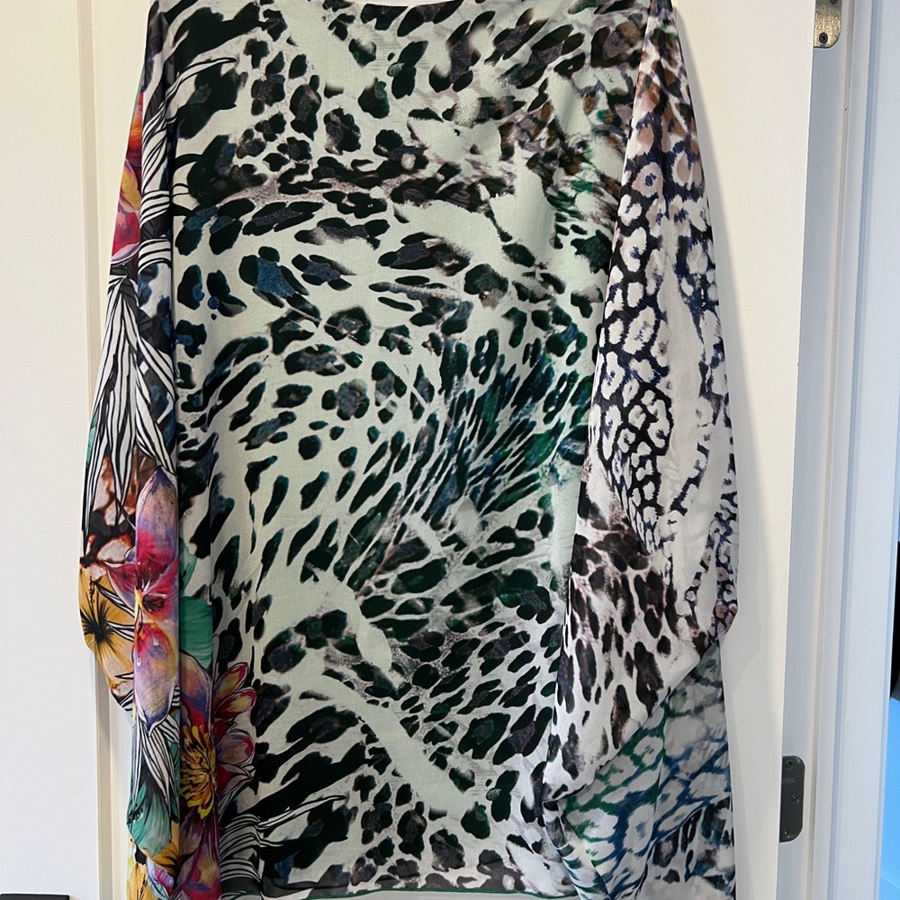 Floral & Animal Print Swim Coverup in Green and Black